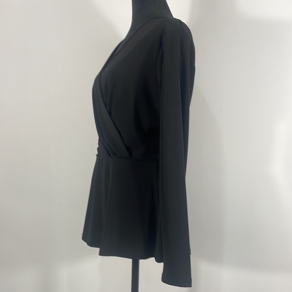 H & M Black Wrap front, peplum Top, Lpng Sleeve, V neck, Medium - Picture 2 of 9